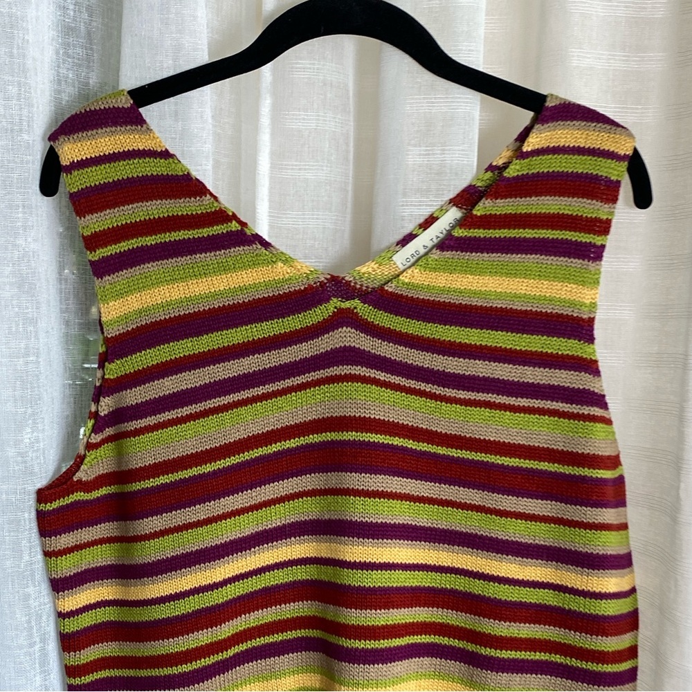 Lord & Taylor Knit Tank Sleeveless Striped Multi 100% Cotton Vintage Large - Picture 3 of 8